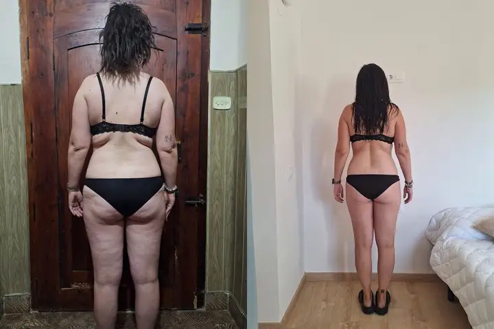 Anna antes y después, de espaldas