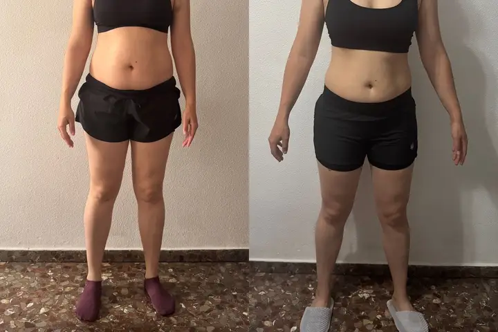 Lucía antes y después, de frente sin la cara
